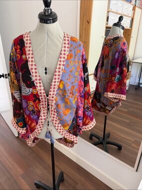 Anthropologie Colorful Floral Patchwork Kimono Jacket XS/S